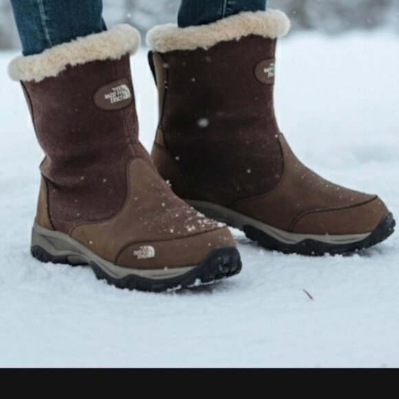The North Face Shoes - The North Face Bella Alta Brown Suede Winter Snow Boots Faux Fur Lining Size 8